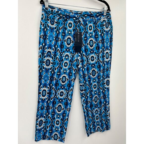 Jones New York Signature Tribal Print Crop Stretch Pant Blue Black Size 8 NEW - Picture 2 of 6